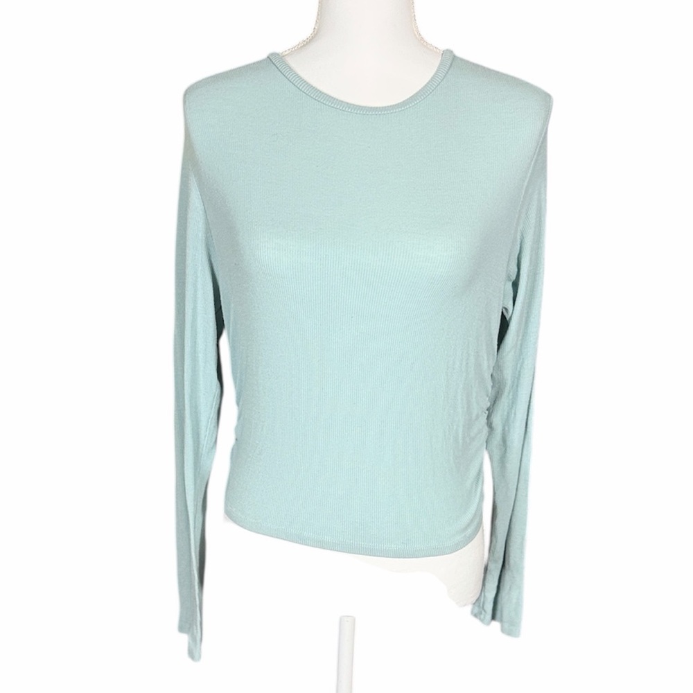 Long Sleeve Crewneck Top in Light Aqua